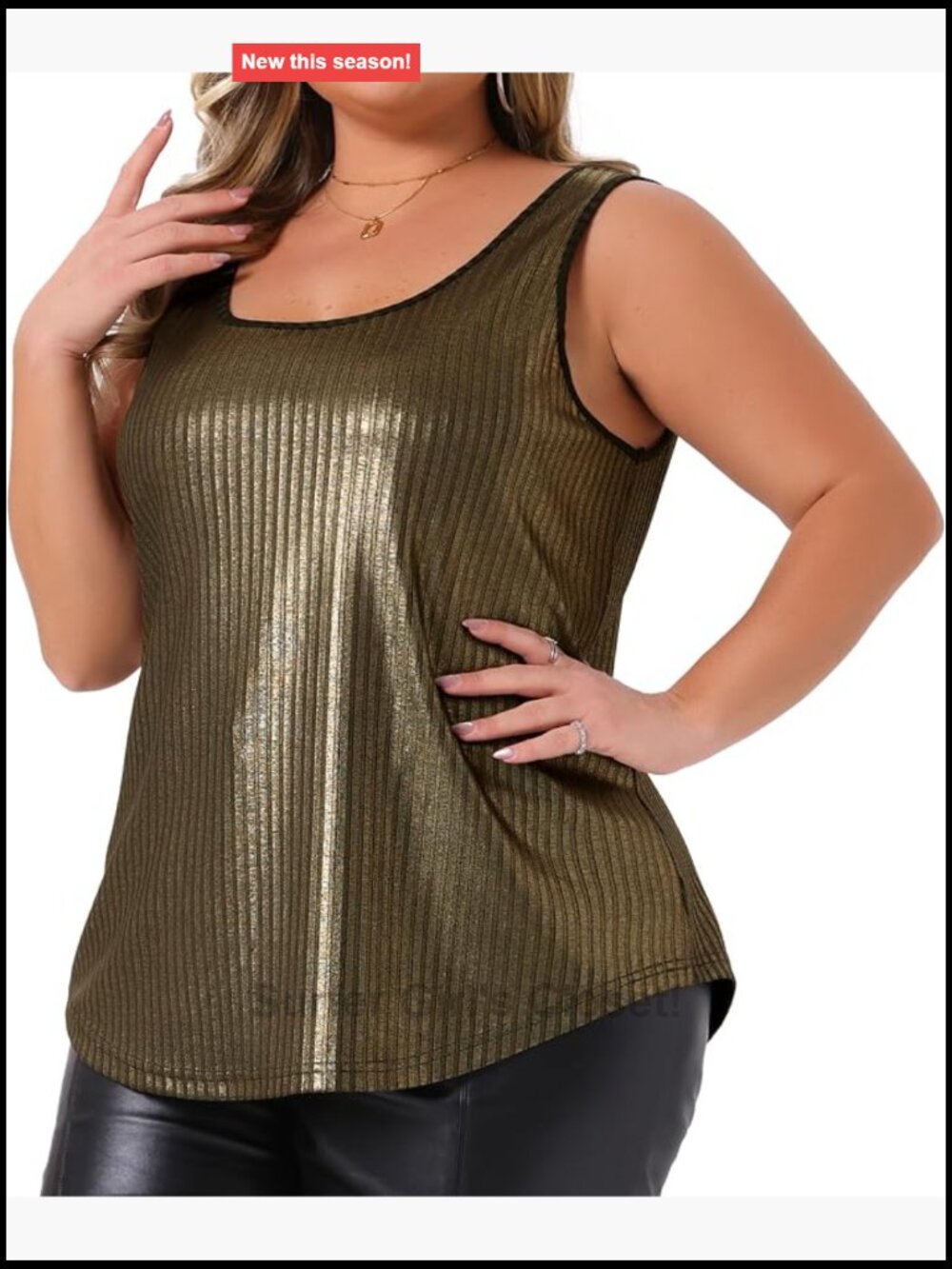 Plus Size Metallic Shimmer Sleeveless Square Neck Tank Top